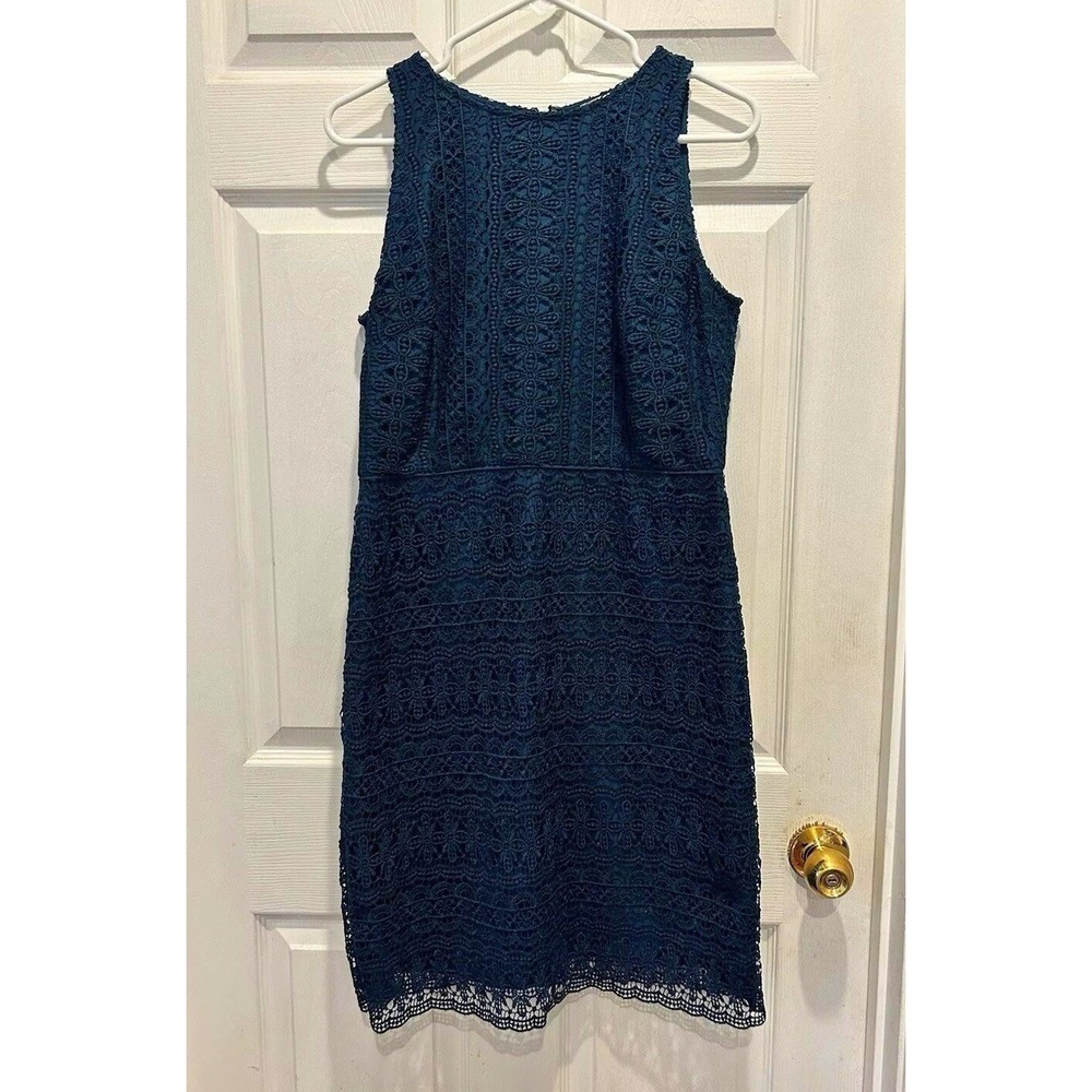 Loft Outlet Womens Sleeveless Floral Lace Sheath Dress Teal Blue Size 8 Party